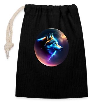 wolf - Closable cotton gift bag (14x20cm) - black - Front