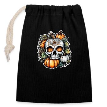 Halloween - Skelett und Kürbis - Verschließbarer Geschenkbeutel aus Baumwolle (14x20cm) - Schwarz - Vorne