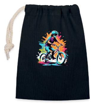bmx - velo cyclisme - Sac cadeau en coton avec cordon (14 x 20 cm) - bleu marine - Devant