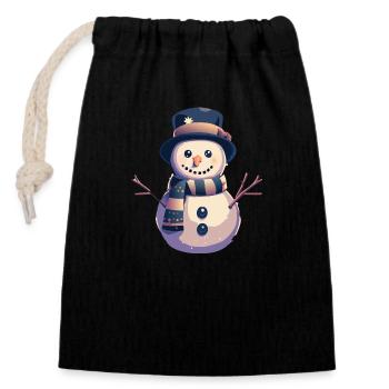 Cheerful snowman - Closable cotton gift bag (14x20cm) - black - Front