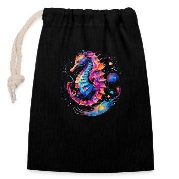 Conception d’hippocampe dans des couleurs vives animaux marins - Sac cadeau en coton avec cordon (14 x 20 cm) - noir - Devant