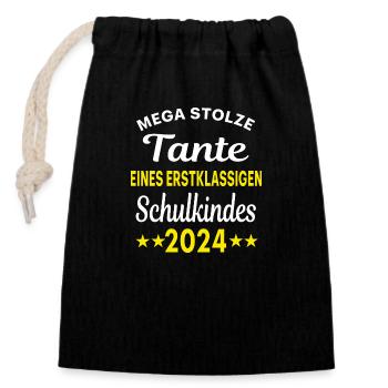 Mega stolze Tante eines erstklassigen Schulkindes - Verschließbarer Geschenkbeutel aus Baumwolle (14x20cm) - Schwarz - Vorne
