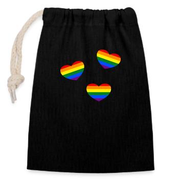 Pride Flagge Herzen - Verschließbarer Geschenkbeutel aus Baumwolle (14x20cm) - Schwarz - Vorne