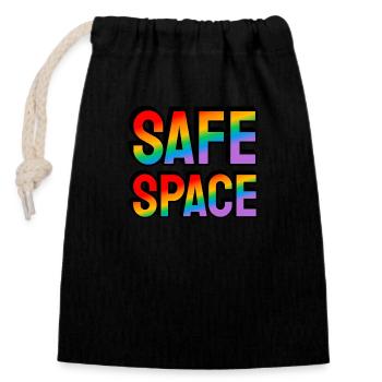 Safe space rainbow text LGBT Pride Month - Closable cotton gift bag (14x20cm) - black - Front