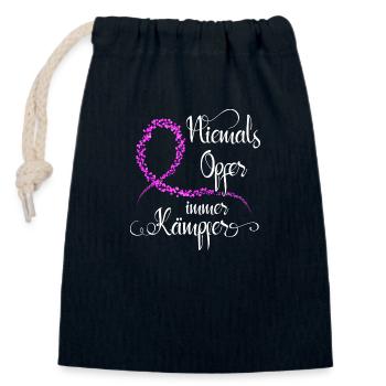 Niemals Opfer immer Kämpfer - Brustkrebs Kämpferin - Verschließbarer Geschenkbeutel aus Baumwolle (14x20cm) - Navy - Vorne