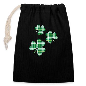 3 St. Patrick's Day Irish Tartan Kleeblätter - Verschließbarer Geschenkbeutel aus Baumwolle (14x20cm) - Schwarz - Vorne