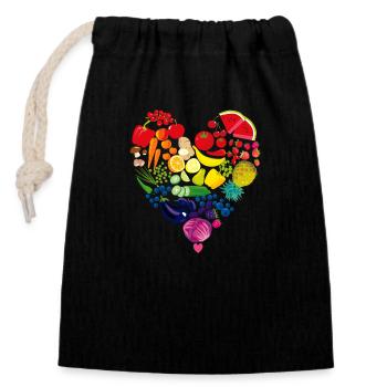 Vegan Heart Vegetable Fruit - Cooking Healthy Eating - Closable cotton gift bag (14x20cm) - black - Front