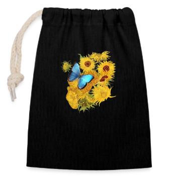 Vincent van Gogh Sunflower Butterfly TShirt - Closable cotton gift bag (14x20cm) - black - Front