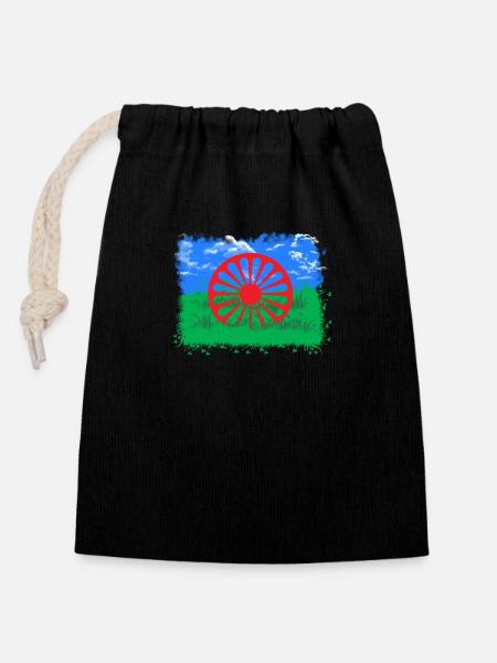 Rom et Sinti Drapeau Liberté et Nature - Sac cadeau en coton avec cordon (14 x 20 cm) - noir