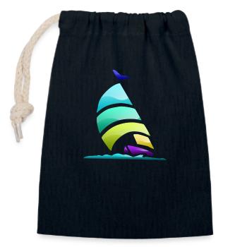 Yacht à voile - Sac cadeau en coton avec cordon (14 x 20 cm) - bleu marine - Devant