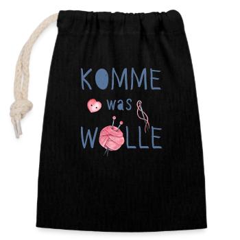 Komme was Wolle - Verschließbarer Geschenkbeutel aus Baumwolle (14x20cm) - Schwarz - Vorne