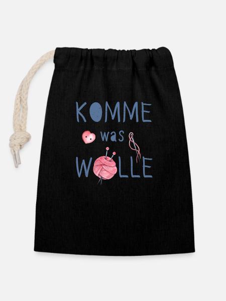 Komme was Wolle - Verschließbarer Geschenkbeutel aus Baumwolle (14x20cm) - Schwarz