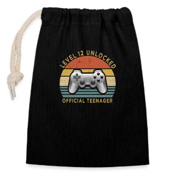 Level 12 Unlocked Teen Gamer - Closable cotton gift bag (14x20cm) - black - Front