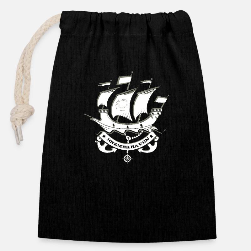 Bremerhaven - Closable cotton gift bag (14x20cm) - black