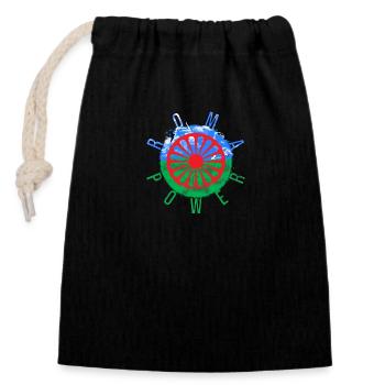 Roma et Sinti Flag Roma POWER - Sac cadeau en coton avec cordon (14 x 20 cm) - noir - Devant