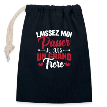 Laissez moi passer je suis un grand frère - Sac cadeau en coton avec cordon (14 x 20 cm) - bleu marine - Devant