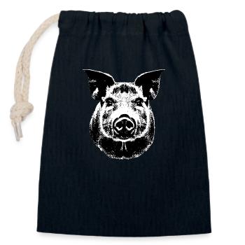porc doux porcs porcs animaux animaux 13 - Sac cadeau en coton avec cordon (14 x 20 cm) - bleu marine - Devant