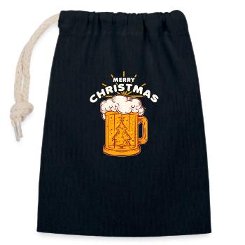 BIÈRE DE NOËL 2 - Sac cadeau en coton avec cordon (14 x 20 cm) - bleu marine - Devant