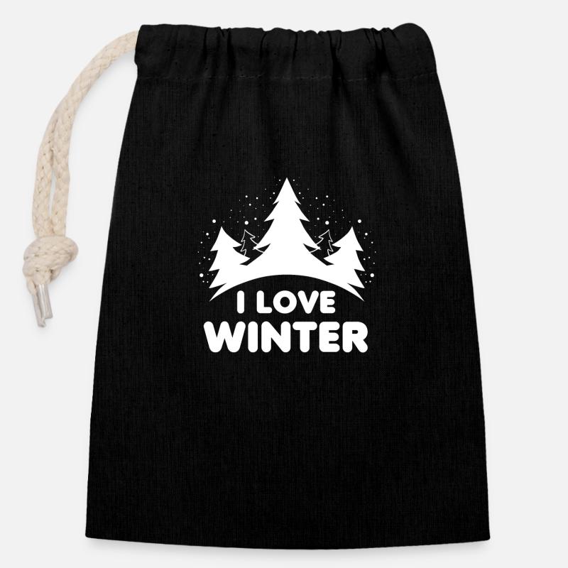 I Love Winter - Closable cotton gift bag (14x20cm) - black