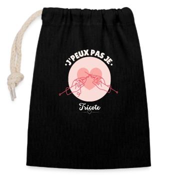 J'peux pas je tricote - Sac cadeau en coton avec cordon (14 x 20 cm) - noir - Devant