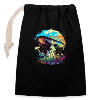 Champignon psychédélique - Sac cadeau en coton avec cordon (14 x 20 cm) - noir - Devant