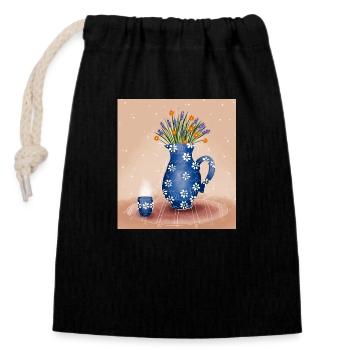Blumen Tee - Verschließbarer Geschenkbeutel aus Baumwolle (14x20cm) - Schwarz - Vorne