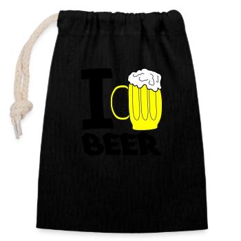 i love beer - Closable cotton gift bag (14x20cm) - black - Front