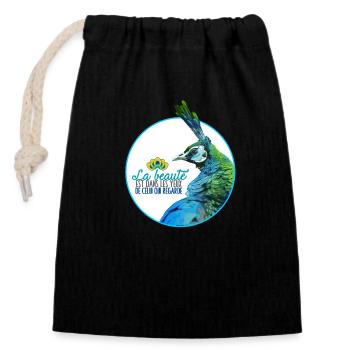 Paon - Sac cadeau en coton avec cordon (14 x 20 cm) - noir - Devant