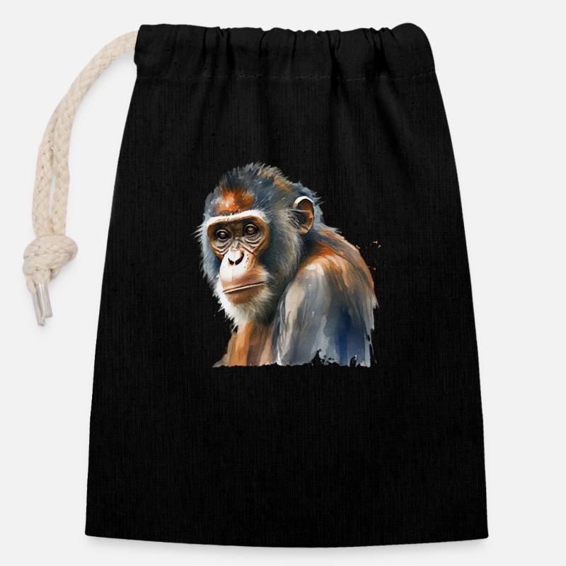 Monkey - Closable cotton gift bag (14x20cm) - black