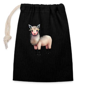 cute llama - Closable cotton gift bag (14x20cm) - black - Front