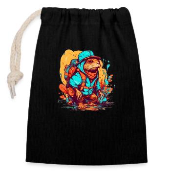 Le rat-taupe est prêt pour une aventure - Sac cadeau en coton avec cordon (14 x 20 cm) - noir - Devant