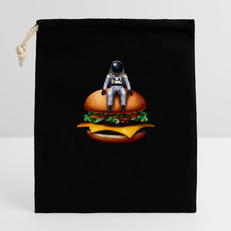Astronaute spatial Cheeseburger Sac cadeau en coton avec cordon (14 x 20 cm)