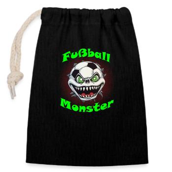 fußball monster - Verschließbarer Geschenkbeutel aus Baumwolle (14x20cm) - Schwarz - Vorne