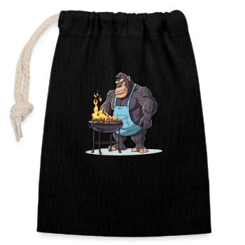 Grilling Grilla Griller Gorilla BBQ Funny Humor - Closable cotton gift bag (14x20cm) - black - Front