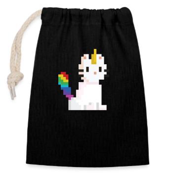 Pixel Unicorn Cat - Closable cotton gift bag (14x20cm) - black - Front