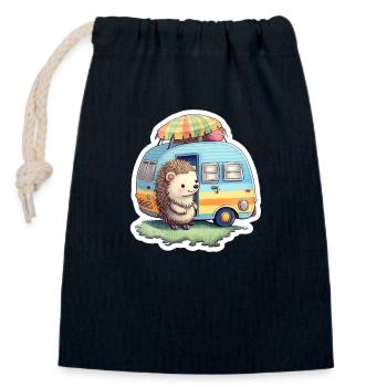 Igel Camping Wohnwagen Reisender - Verschließbarer Geschenkbeutel aus Baumwolle (14x20cm) - Navy - Vorne