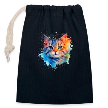 Juste des chats ❤ - Sac cadeau en coton avec cordon (14 x 20 cm) - bleu marine - Devant