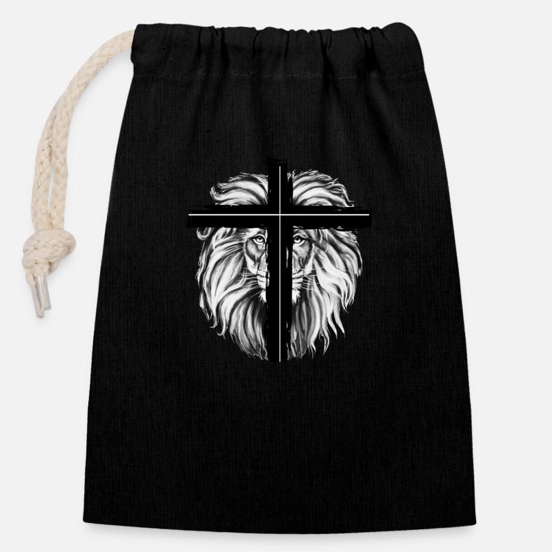 Croix de Lion noir - Sac cadeau en coton avec cordon (14 x 20 cm) - noir