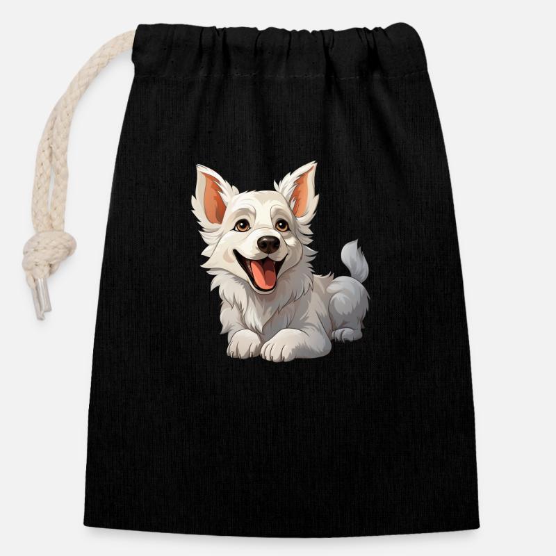 Small Lying White Shepherd Dog - Closable cotton gift bag (14x20cm) - black