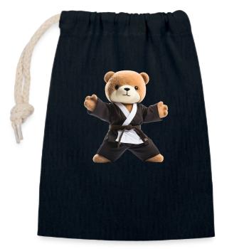 Karaté Ours - Sac cadeau en coton avec cordon (14 x 20 cm) - bleu marine - Devant