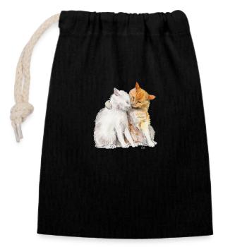 Katzen umarmend - Verschließbarer Geschenkbeutel aus Baumwolle (14x20cm) - Schwarz - Vorne
