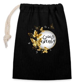 GOOD ENERGY - Closable cotton gift bag (14x20cm) - black - Front