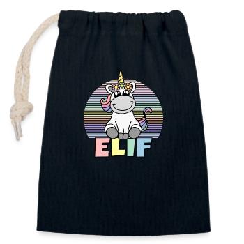 Nom de licorne Elif - Sac cadeau en coton avec cordon (14 x 20 cm) - bleu marine - Devant
