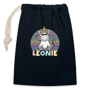 Leonie Nom de la licorne - Sac cadeau en coton avec cordon (14 x 20 cm) - bleu marine - Devant