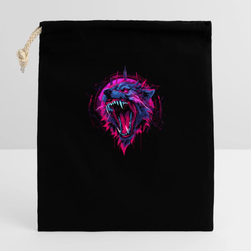 Synthwave Wolf Closable cotton gift bag (14x20cm)