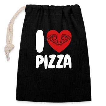 I love Pizza - Closable cotton gift bag (14x20cm) - black - Front