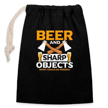 Beer And Sharp Objects Axe Throwing Hatchet Ax - Verschließbarer Geschenkbeutel aus Baumwolle (14x20cm) - Schwarz - Vorne