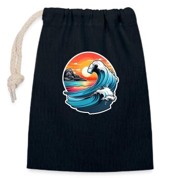 vague - été - vacances - Sac cadeau en coton avec cordon (14 x 20 cm) - bleu marine - Devant
