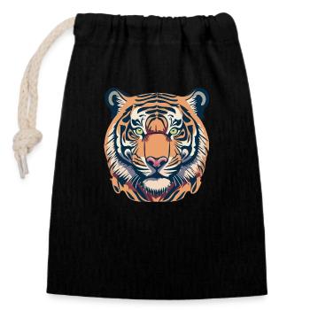 Tiger / König / Dschungel - Verschließbarer Geschenkbeutel aus Baumwolle (14x20cm) - Schwarz - Vorne