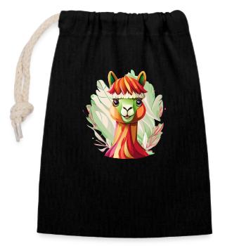 Lama Splash Art - Sac cadeau en coton avec cordon (14 x 20 cm) - noir - Devant